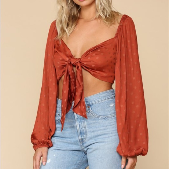 Tops - Satin Polka Dot Tie Up Top